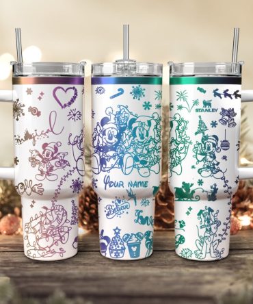 Disney Characters Cartoon Christmas Custom Stanley Quencher 40Oz Stainless Steel Tumbler With Handle
