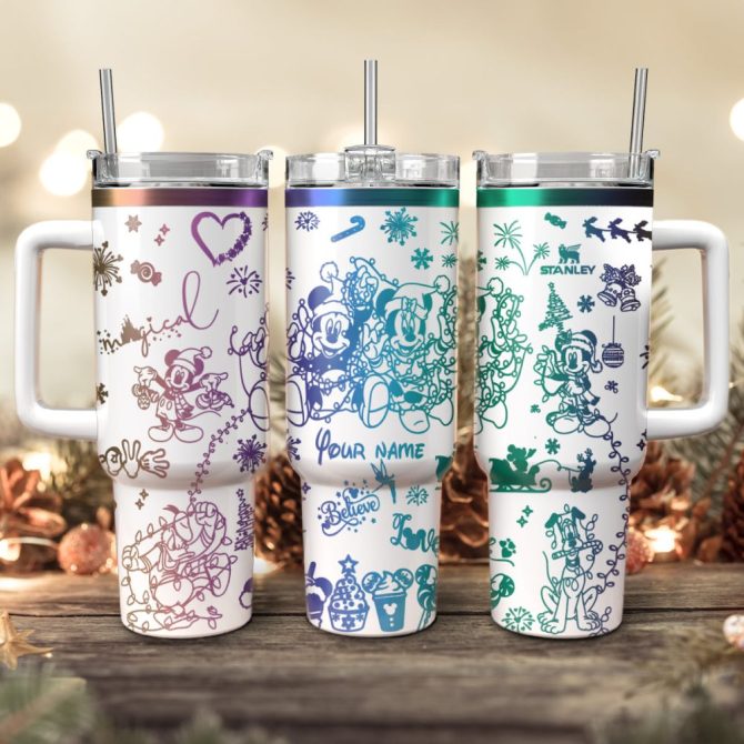 Disney Characters Cartoon Christmas Custom Stanley Quencher 40Oz Stainless Steel Tumbler With Handle