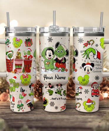 Disney Characters Cartoon Christmas Custom Stanley Quencher 40Oz Stainless Steel Tumbler With Handle