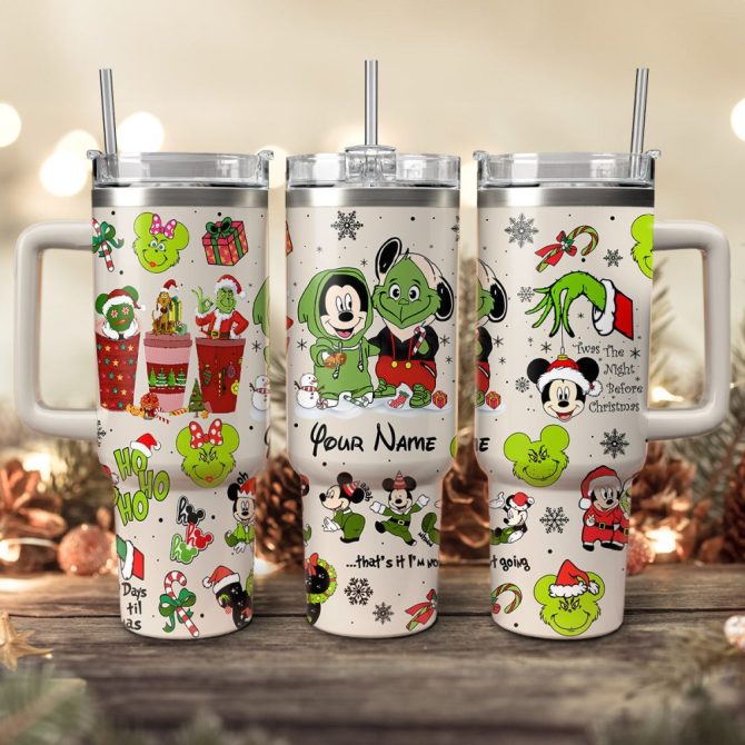 Disney Characters Cartoon Christmas Custom Stanley Quencher 40Oz Stainless Steel Tumbler With Handle