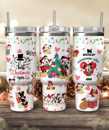 Disney Characters Cartoon Christmas Custom Stanley Quencher 40Oz Stainless Steel Tumbler With Handle
