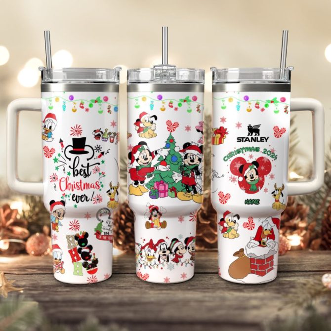 Disney Characters Cartoon Christmas Custom Stanley Quencher 40Oz Stainless Steel Tumbler With Handle