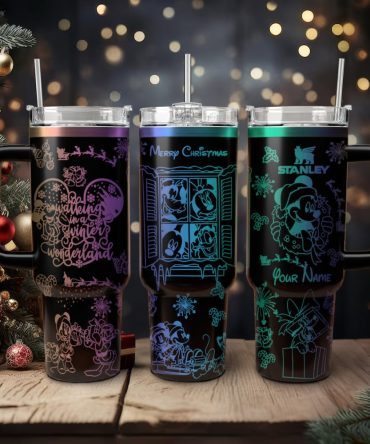 Disney Characters Cartoon Christmas Custom Stanley Quencher 40Oz Stainless Steel Tumbler With Handle