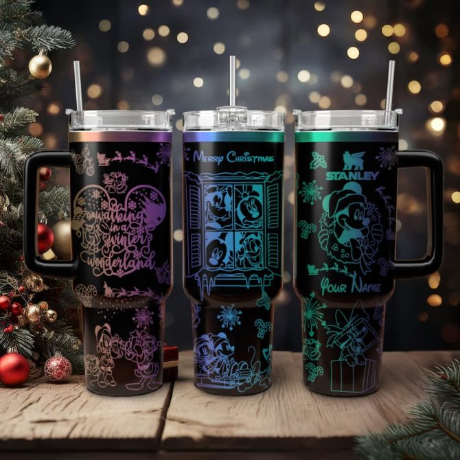Disney Characters Cartoon Christmas Custom Stanley Quencher 40Oz Stainless Steel Tumbler With Handle