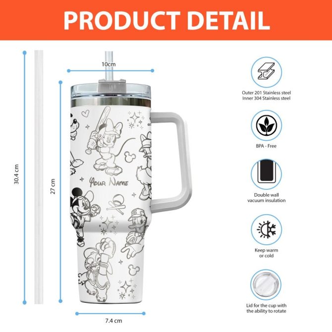 Disney Characters Cartoon Custom Stanley Quencher 40Oz Stainless Steel Tumbler With Handle - Image 2