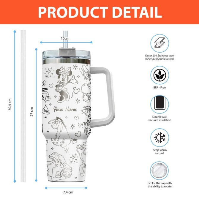 Disney Characters Cartoon Custom Stanley Quencher 40Oz Stainless Steel Tumbler With Handle - Image 2