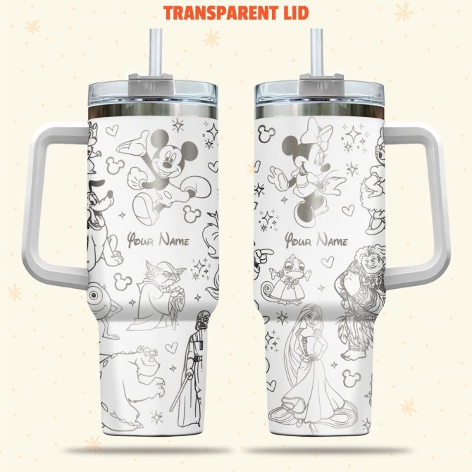 Disney Characters Cartoon Custom Stanley Quencher 40Oz Stainless Steel Tumbler With Handle