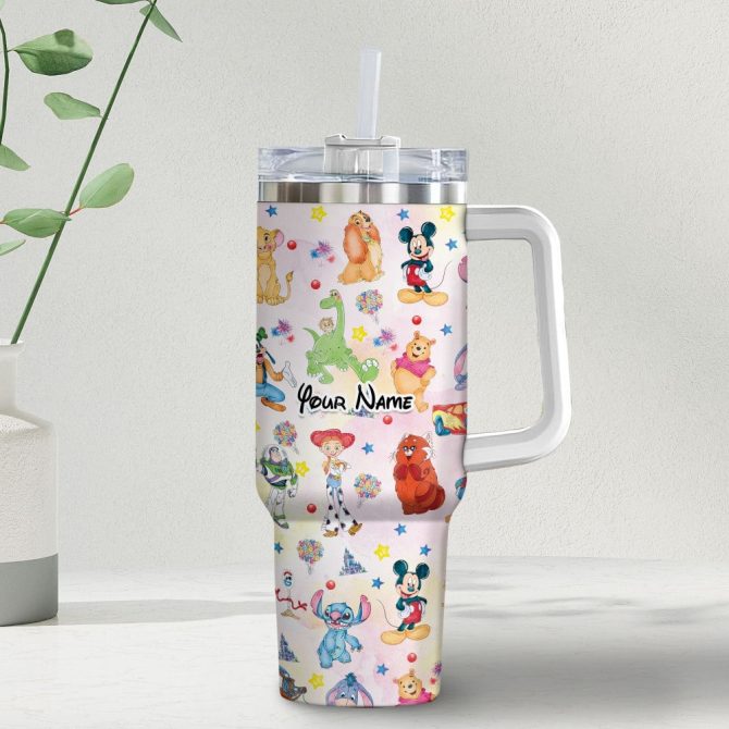 Disney Characters Cartoon Custom Stanley Quencher 40Oz Stainless Steel Tumbler With Handle