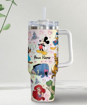Disney Characters Cartoon Custom Stanley Quencher 40Oz Stainless Steel Tumbler With Handle