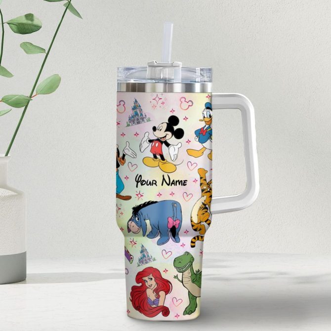 Disney Characters Cartoon Custom Stanley Quencher 40Oz Stainless Steel Tumbler With Handle
