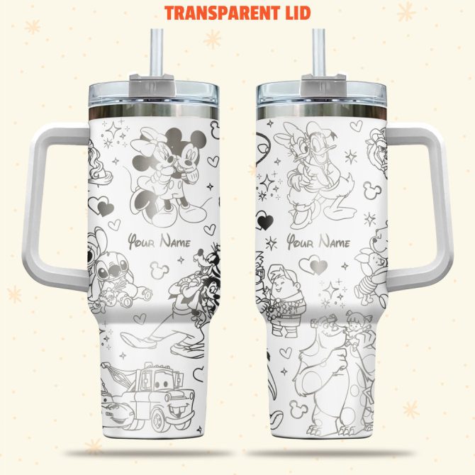 Disney Characters Cartoon Custom Stanley Quencher 40Oz Stainless Steel Tumbler With Handle