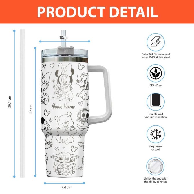 Disney Characters Cartoon Custom Stanley Quencher 40Oz Stainless Steel Tumbler With Handle - Image 2