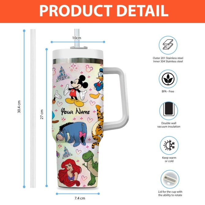 Disney Characters Cartoon Custom Stanley Quencher 40Oz Stainless Steel Tumbler With Handle - Image 4