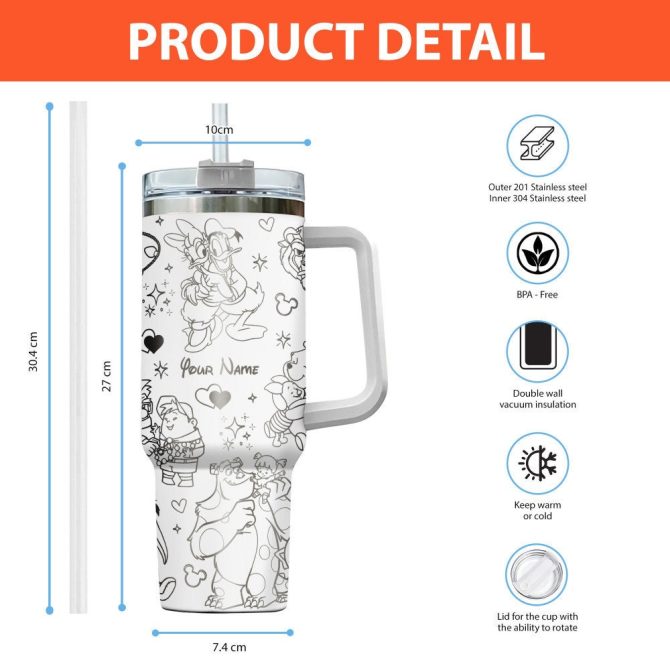 Disney Characters Cartoon Custom Stanley Quencher 40Oz Stainless Steel Tumbler With Handle - Image 2