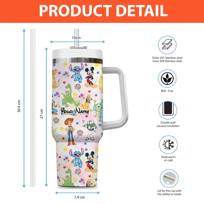 Disney Characters Cartoon Custom Stanley Quencher 40Oz Stainless Steel Tumbler With Handle - Image 4