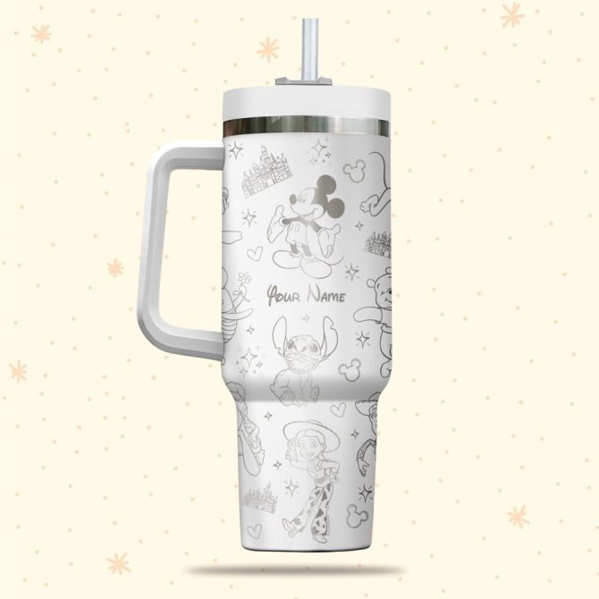 Disney Characters Cartoon Custom Stanley Quencher 40Oz Stainless Steel Tumbler With Handle