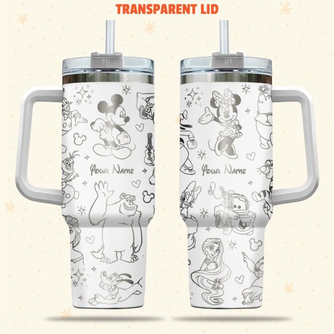 Disney Characters Cartoon Custom Stanley Quencher 40Oz Stainless Steel Tumbler With Handle
