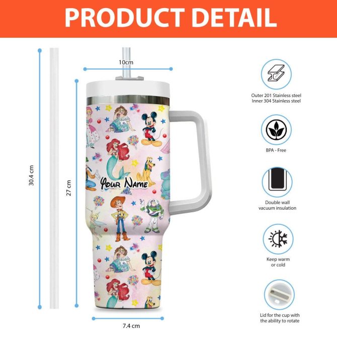 Disney Characters Cartoon Custom Stanley Quencher 40Oz Stainless Steel Tumbler With Handle - Image 4