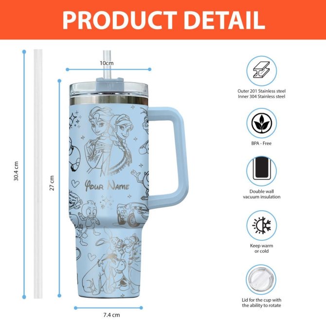 Disney Characters Cartoon Custom Stanley Quencher 40Oz Stainless Steel Tumbler With Handle - Image 2
