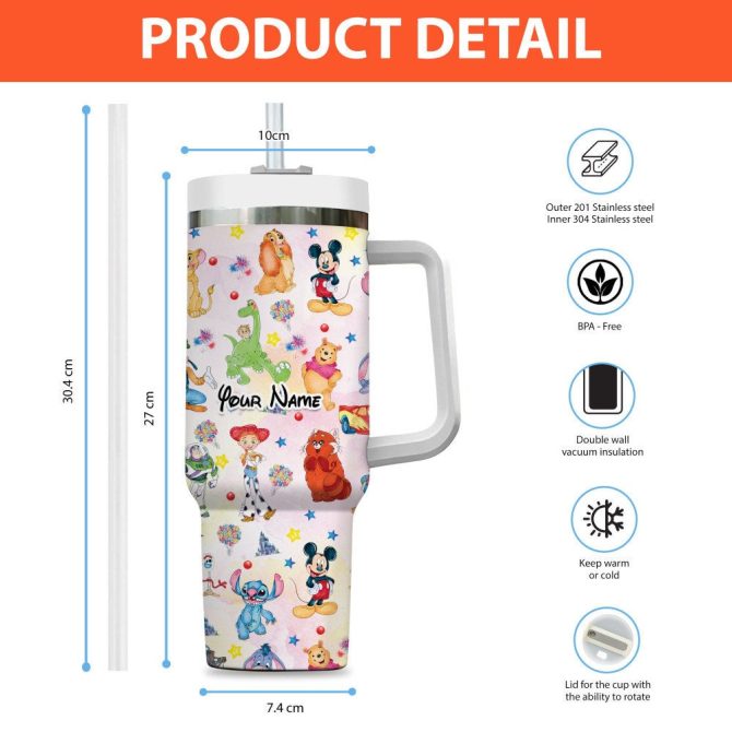 Disney Characters Cartoon Custom Stanley Quencher 40Oz Stainless Steel Tumbler With Handle - Image 4