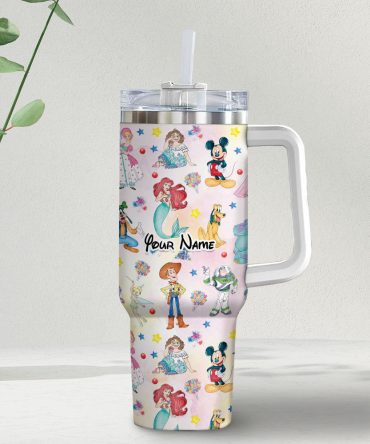 Disney Characters Cartoon Custom Stanley Quencher 40Oz Stainless Steel Tumbler With Handle
