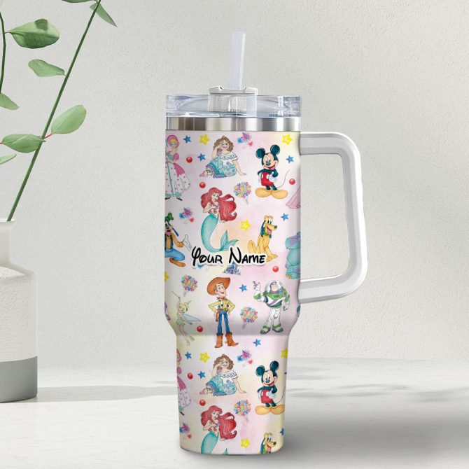 Disney Characters Cartoon Custom Stanley Quencher 40Oz Stainless Steel Tumbler With Handle