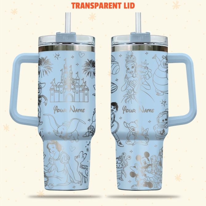 Disney Characters Cartoon Custom Stanley Quencher 40Oz Stainless Steel Tumbler With Handle