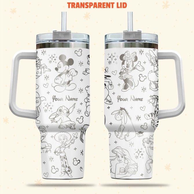 Disney Characters Cartoon Custom Stanley Quencher 40Oz Stainless Steel Tumbler With Handle