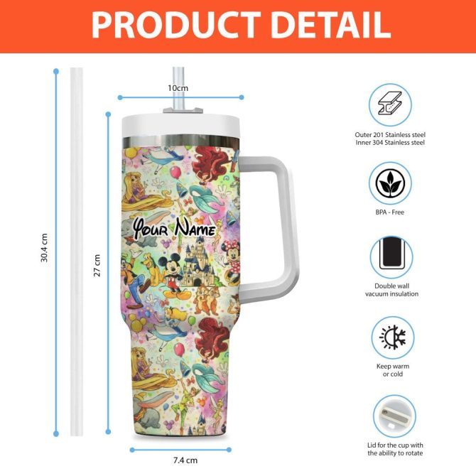 Disney Characters Cartoon Custom Stanley Quencher 40Oz Stainless Steel Tumbler With Handle - Image 4