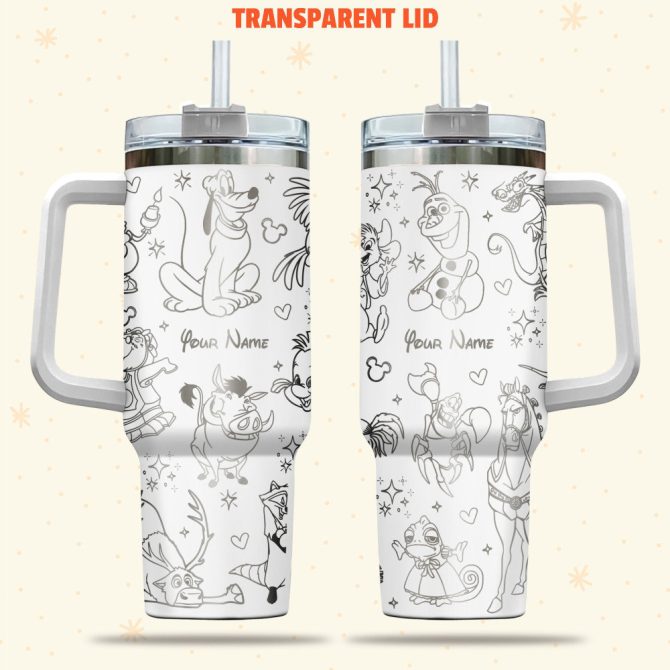 Disney Characters Cartoon Custom Stanley Quencher 40Oz Stainless Steel Tumbler With Handle