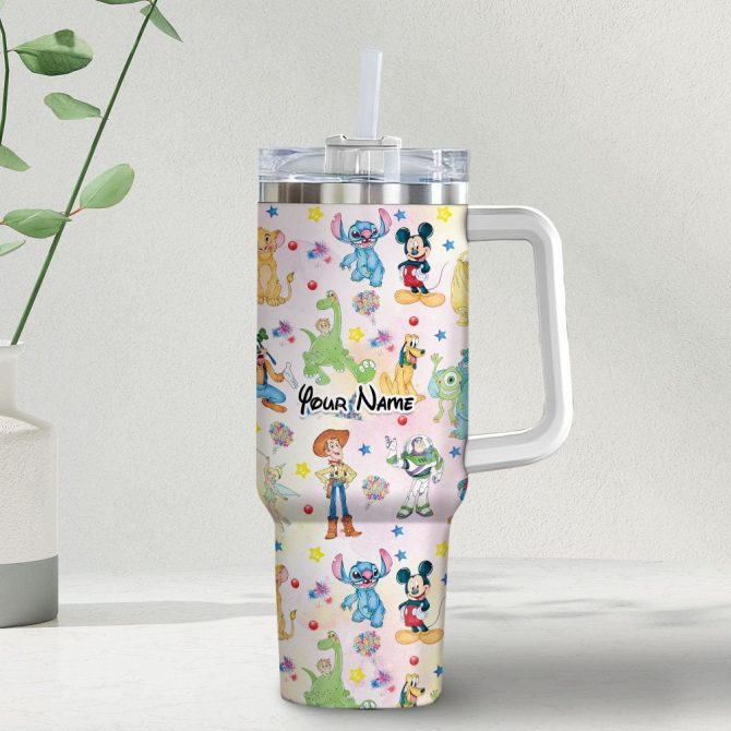 Disney Characters Cartoon Custom Stanley Quencher 40Oz Stainless Steel Tumbler With Handle