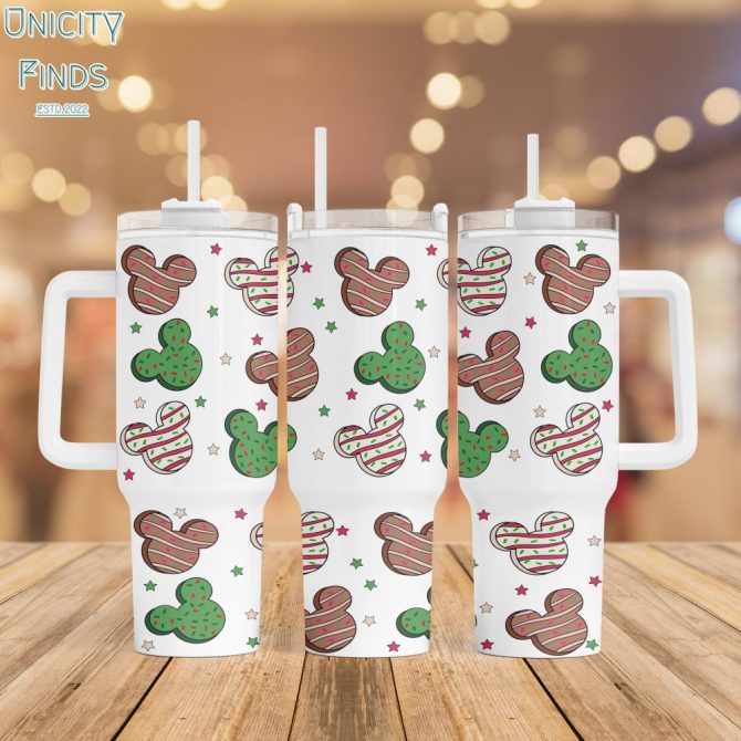 Disney Christmas Mickey Mouse Cartoon Custom Stanley Quencher 40Oz Stainless Steel Tumbler With Handle