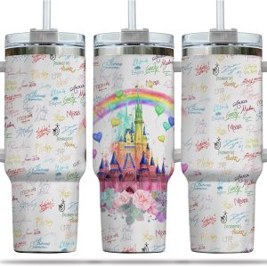 Disney Magical Castle Cartoon Custom Stanley Quencher 40Oz Stainless Steel Tumbler With Handle