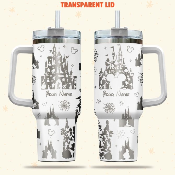 Disney Magical Castle Cartoon Custom Stanley Quencher 40Oz Stainless Steel Tumbler With Handle