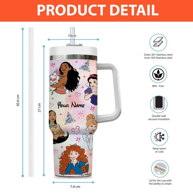 Disney Princesses Cartoon Custom Stanley Quencher 40Oz Stainless Steel Tumbler With Handle - Image 4