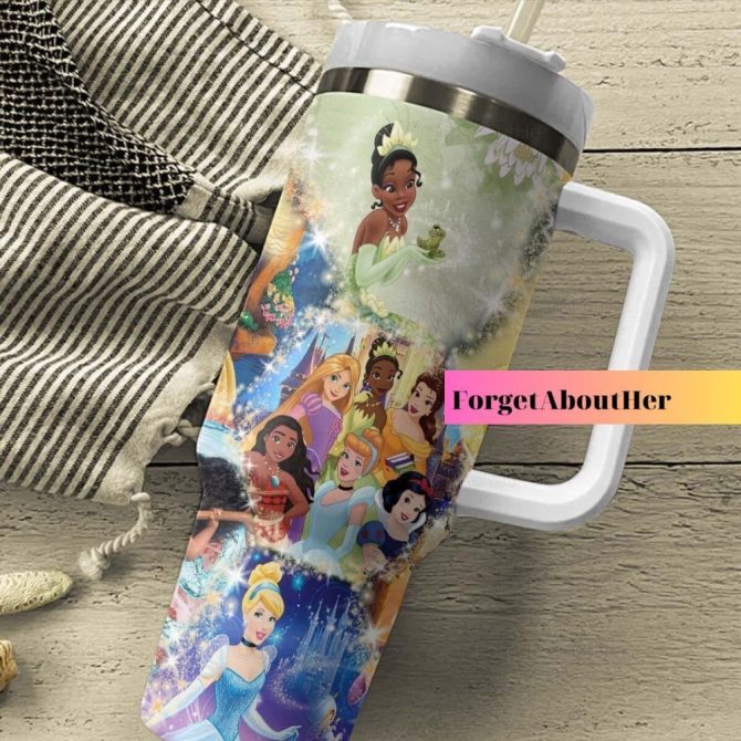 Disney Princesses Cartoon Custom Stanley Quencher 40Oz Stainless Steel Tumbler With Handle - Image 3