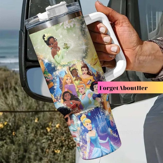 Disney Princesses Cartoon Custom Stanley Quencher 40Oz Stainless Steel Tumbler With Handle - Image 2