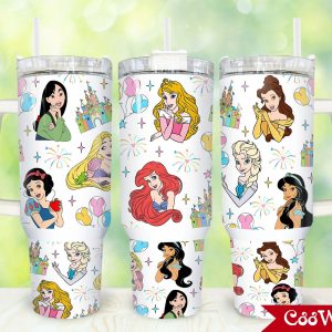 Disney Princesses Cartoon Custom Stanley Quencher 40Oz Stainless Steel Tumbler With Handle