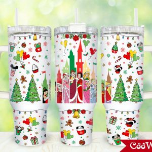 Disney Princesses Cartoon Custom Stanley Quencher 40Oz Stainless Steel Tumbler With Handle