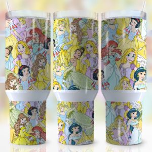 Disney Princesses Cartoon Custom Stanley Quencher 40Oz Stainless Steel Tumbler With Handle