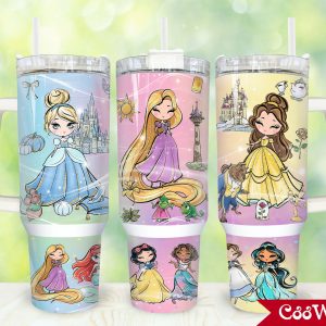 Disney Princesses Cartoon Custom Stanley Quencher 40Oz Stainless Steel Tumbler With Handle