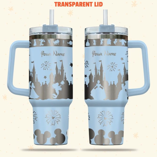 Disney Princesses Cartoon Custom Stanley Quencher 40Oz Stainless Steel Tumbler With Handle
