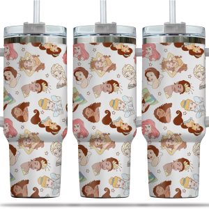 Disney Princesses Cartoon Custom Stanley Quencher 40Oz Stainless Steel Tumbler With Handle