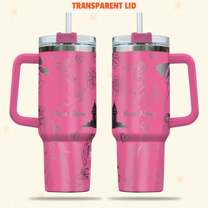 Disney Princesses Cartoon Custom Stanley Quencher 40Oz Stainless Steel Tumbler With Handle