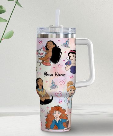 Disney Princesses Cartoon Custom Stanley Quencher 40Oz Stainless Steel Tumbler With Handle