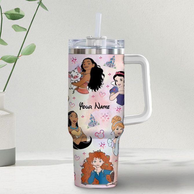 Disney Princesses Cartoon Custom Stanley Quencher 40Oz Stainless Steel Tumbler With Handle
