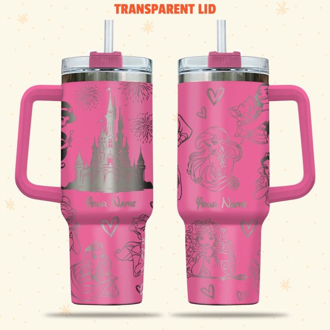 Disney Princesses Cartoon Custom Stanley Quencher 40Oz Stainless Steel Tumbler With Handle