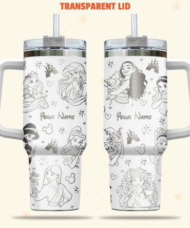 Disney Princesses Cartoon Custom Stanley Quencher 40Oz Stainless Steel Tumbler With Handle
