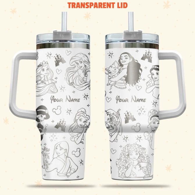 Disney Princesses Cartoon Custom Stanley Quencher 40Oz Stainless Steel Tumbler With Handle