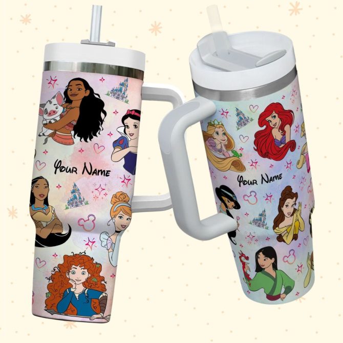 Disney Princesses Cartoon Custom Stanley Quencher 40Oz Stainless Steel Tumbler With Handle - Image 3